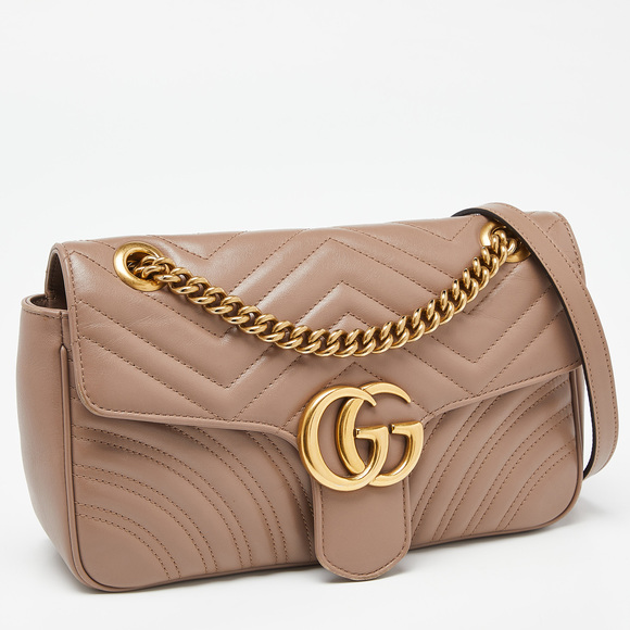 GUCCI Beige Matelasse Leather Small GG Marmont Shoulder Bag - Picture 3 of 8